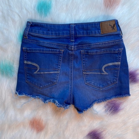 AMERICAN Eagle Outfitters‎ Super Stretch Hi Rise Shortie Blue Jean Shorts - Picture 2 of 6